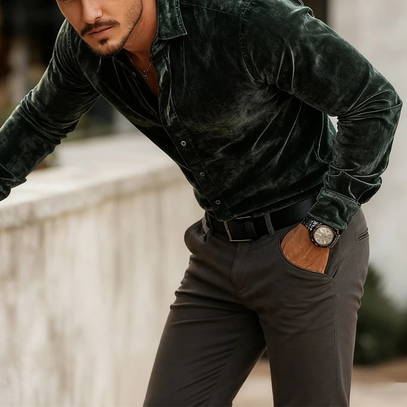 Classic Velvet Shirt for Men - Elena Harper