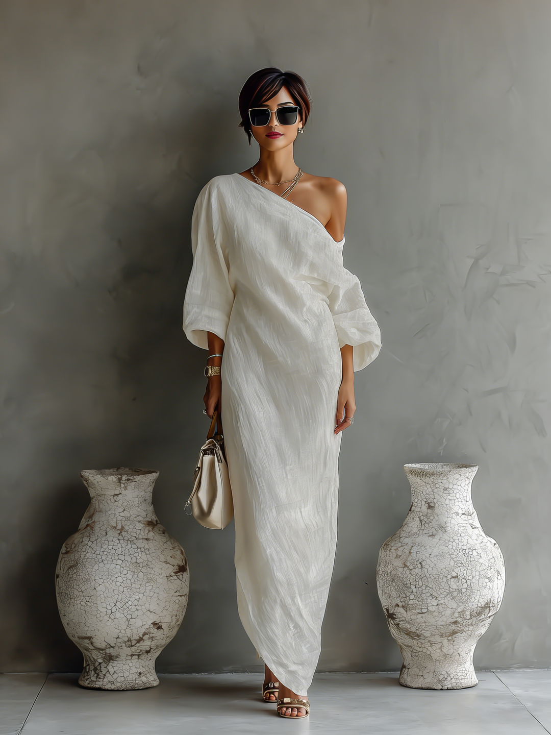 Women's Elegant One-Shoulder Flowing Maxi Dress