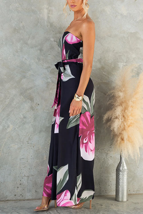 Women's Jumpsuit – Strapless Bustier with Adjustable Waist and Wide Pants