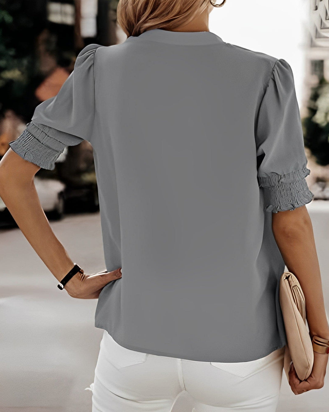 Blouse with Short Sleeves and V-Neck