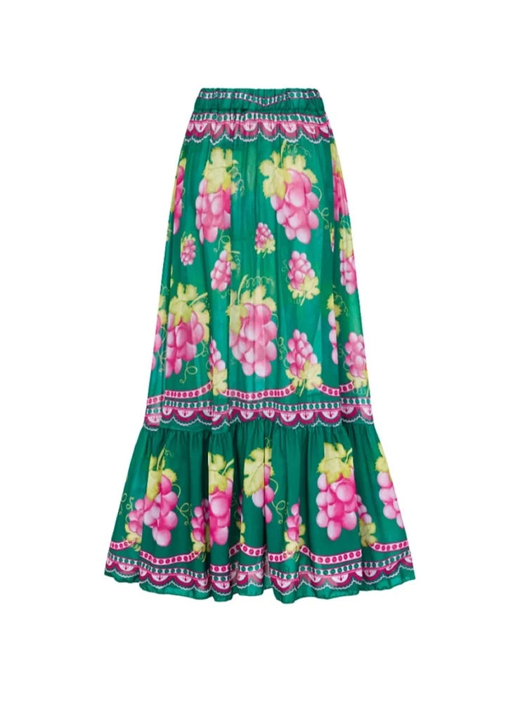 Ruffled Ruched One-Piece Maxi Skirt Set