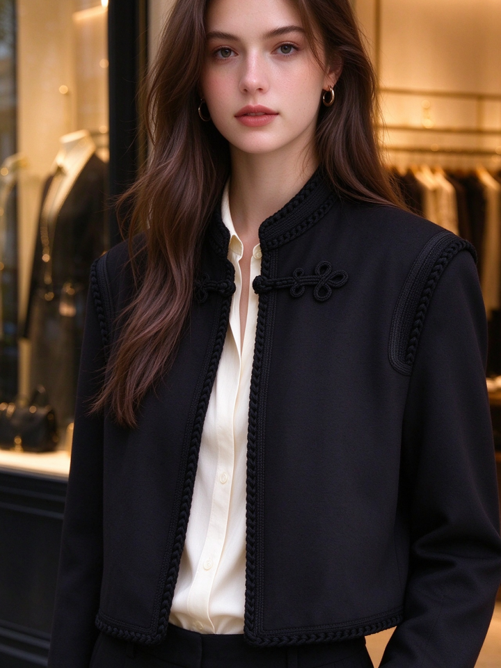 Chinese Knot Trim Cropped Jacket