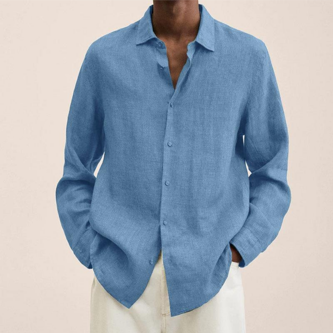 Men's Long-Sleeve Button-Up Shirt - Versatile & Stylish
