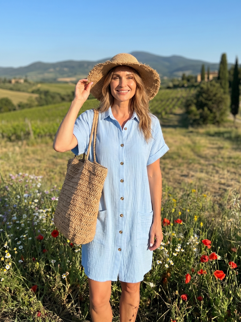 Women's Relaxed Fit Knee Length Dress with Pockets