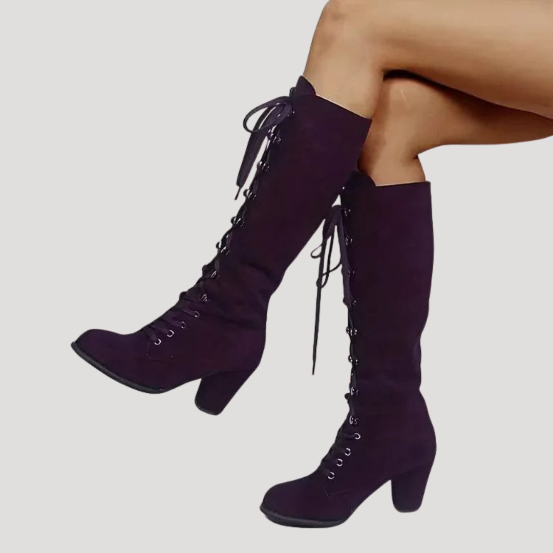 Women's Knee-High Lace-Up Boots with Block Heel