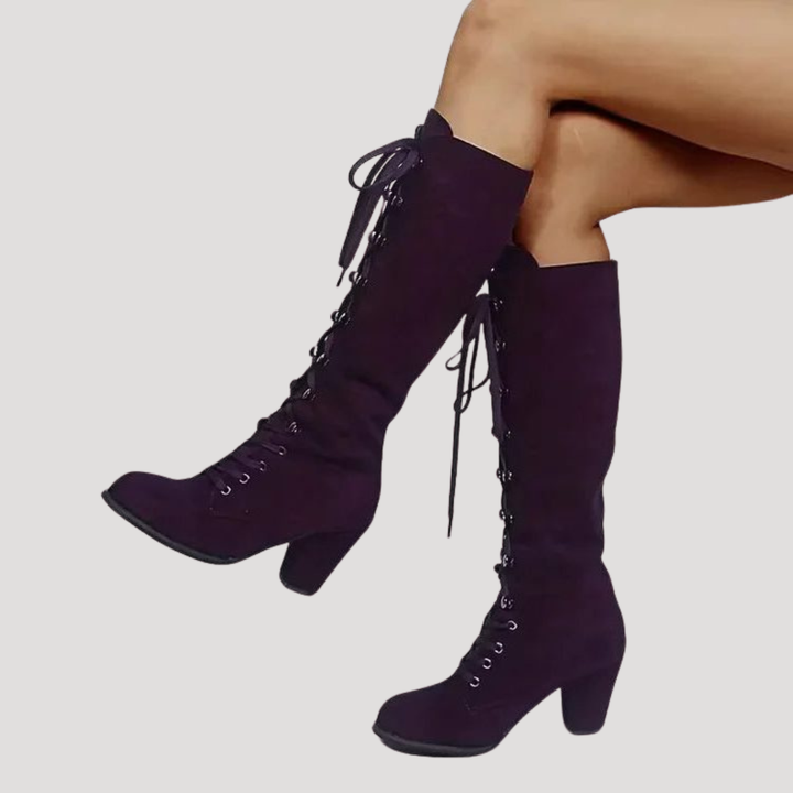 Women's Knee-High Lace-Up Boots with Block Heel