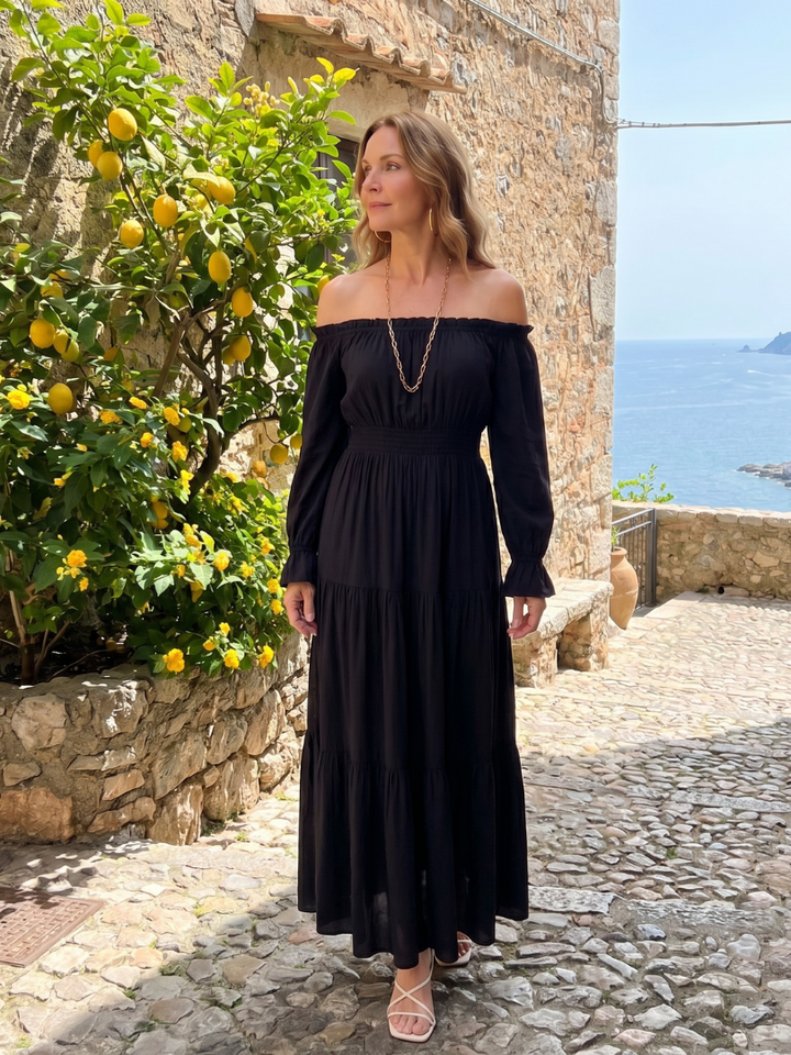 Anora Off Shoulder Side Slit Midi Dress - Elena Harper