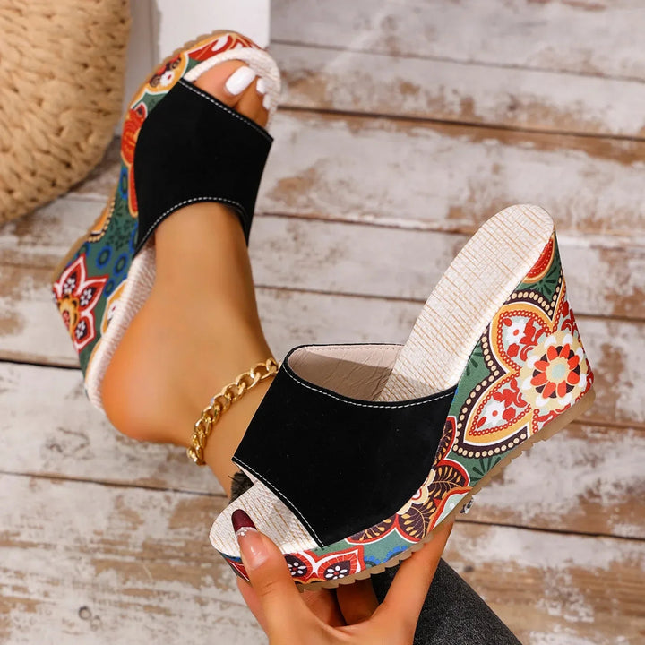 Women's Bohemian Wedge Sandals in Velvet – Elegant Comfortable Summer Style