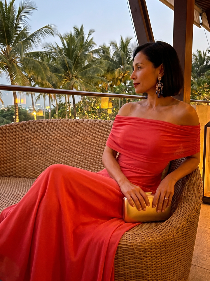 Women's Elegant Off Shoulder Draped Midi Dress