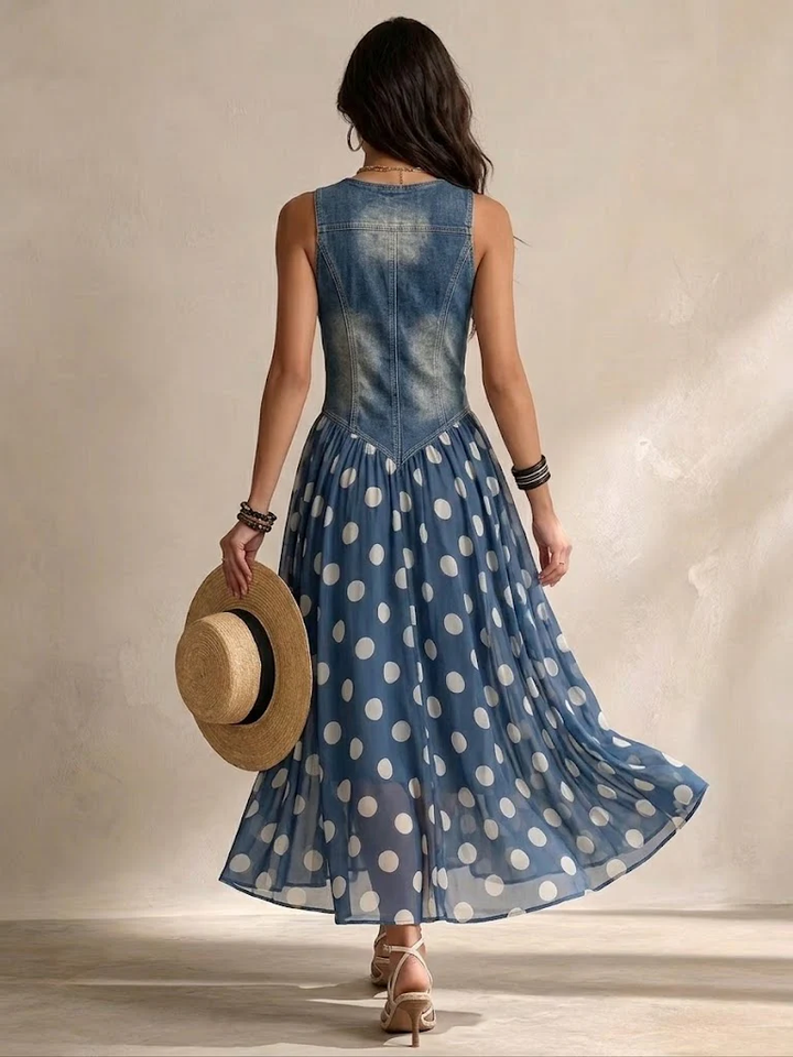 Bianca™ | Denim Maxi Dress with Dots