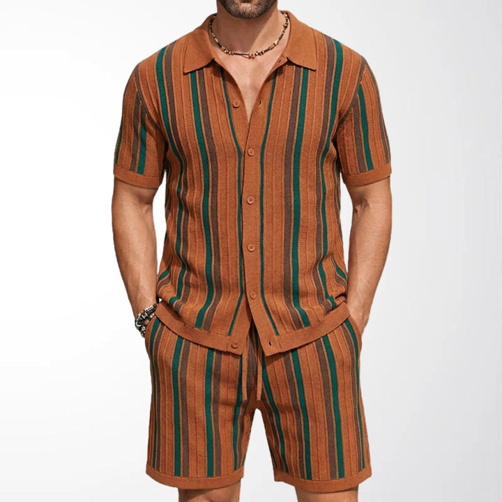 Men's Striped Short Sleeve Shirt & Shorts Set - Casual Co-ord