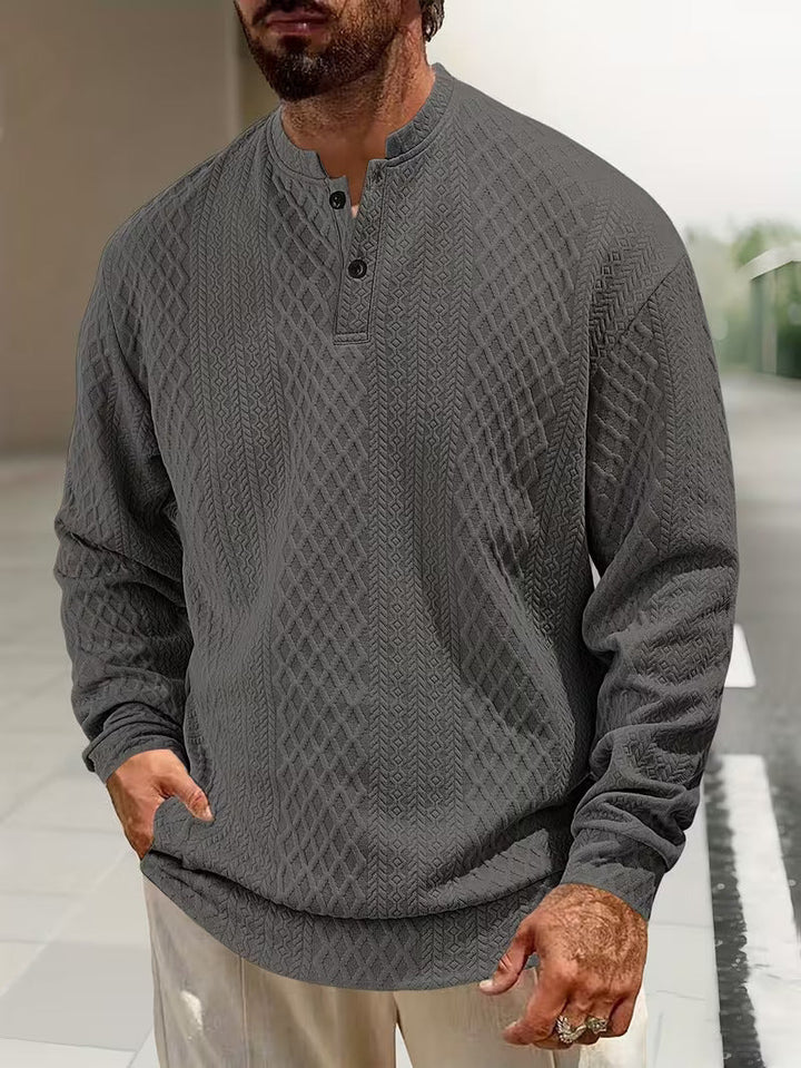 Mathew – Geometric Knitted Long Sleeve Henley Sweater