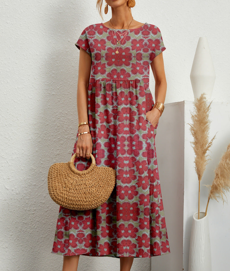 Indigo Elegant Floral Dress - Elena Harper