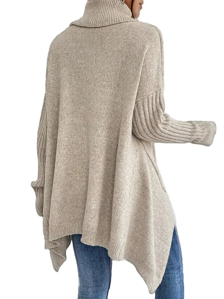 Damaris | Asymmetrical Turtleneck Sweater with Draped Hem for Women