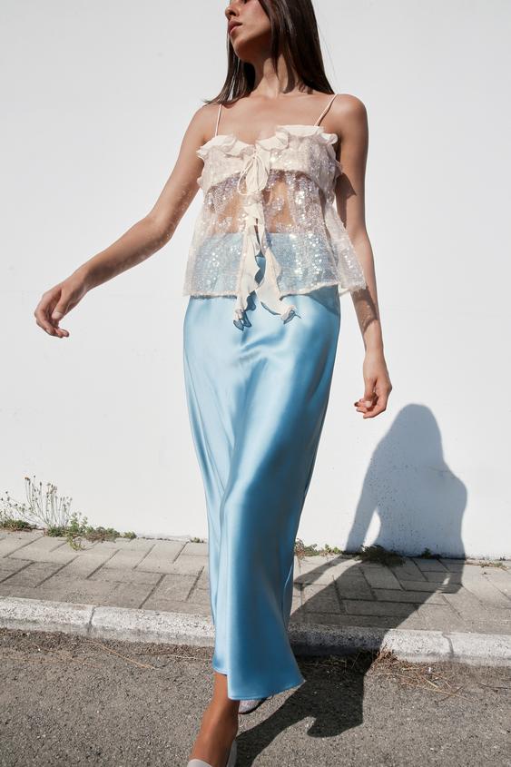 Festive Sequin Women's Top with Bow Closure and Ruffles