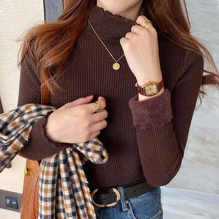 Women's Mock Neck Ruffled Hem Sweater
