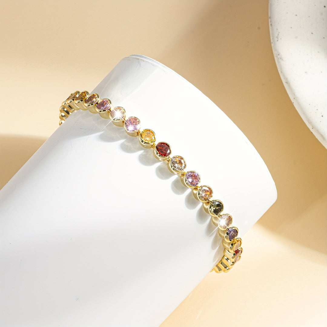 Elegant Multicolor Gemstone Gold Plated Tennis Bracelet - Elena Harper