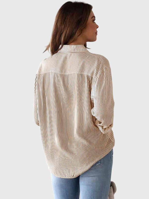 Ladies Striped Blouse with Bow and Collar