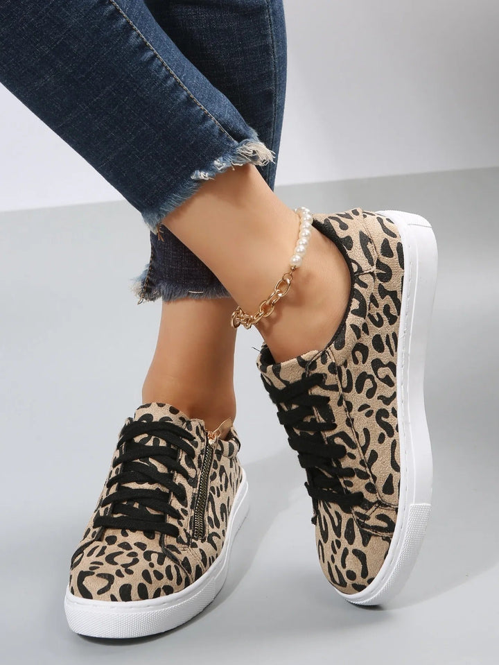 Casual Women's Animal Print Sneakers with Side Zipper - Camila