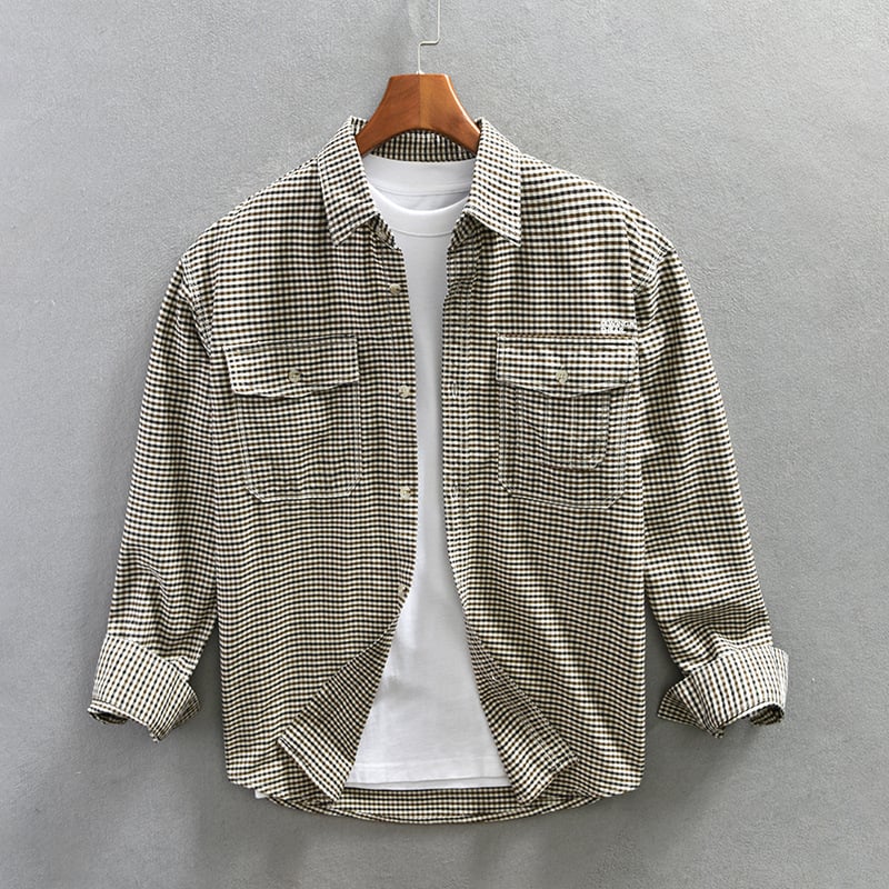 Men's Spring Checkered Shirt in Japanese Style