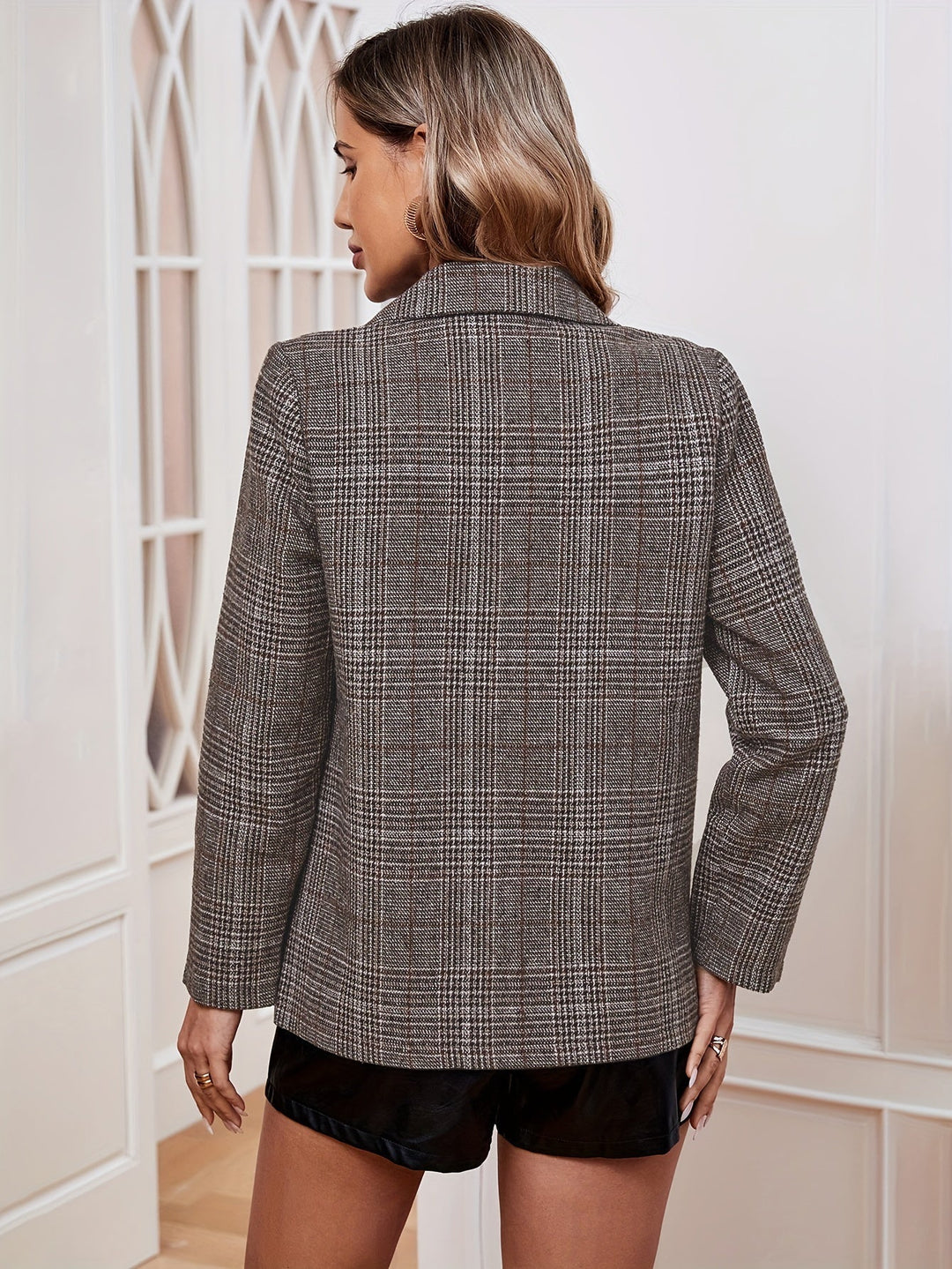 Women's Plaid Long Sleeve Casual Blazer