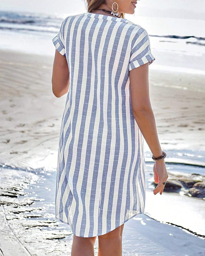 Berlisa Elegant Striped Shirt Dress, view 5 - Elena Harper