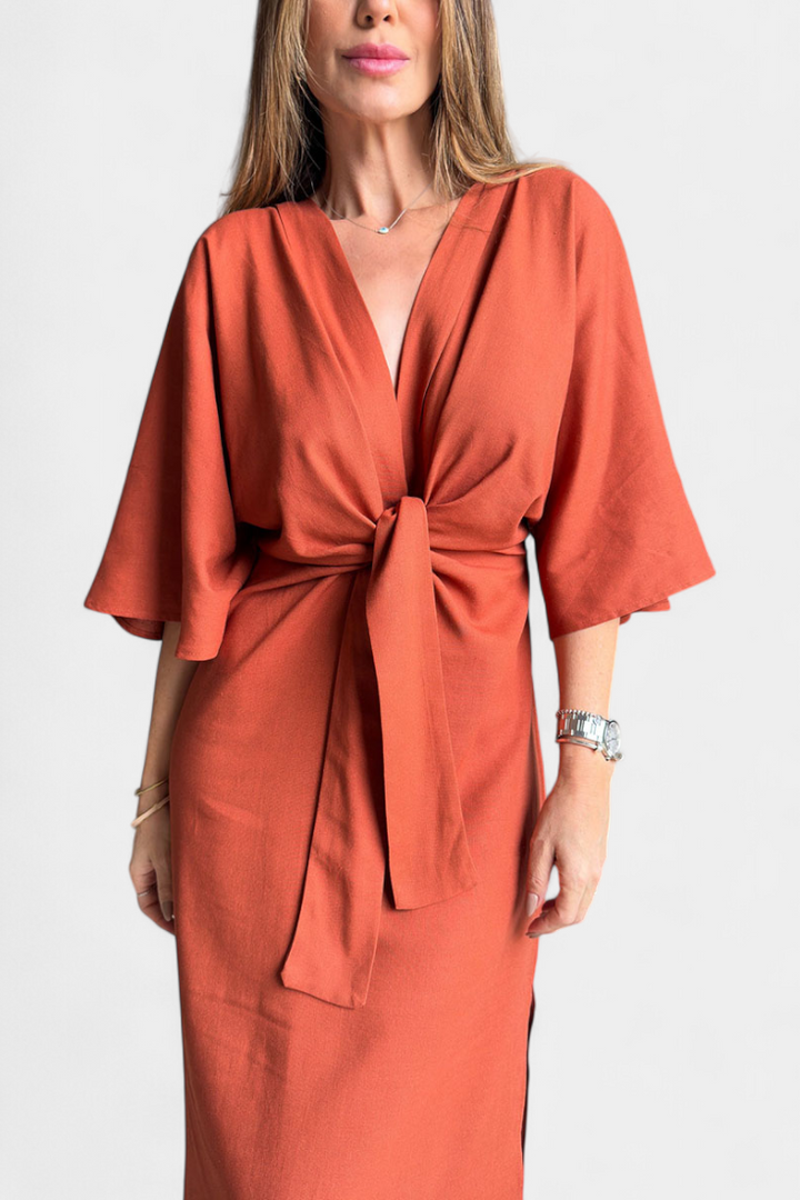 Ayla Casual leisure dress, V-neck and button placket., view 5 - Elena Harper