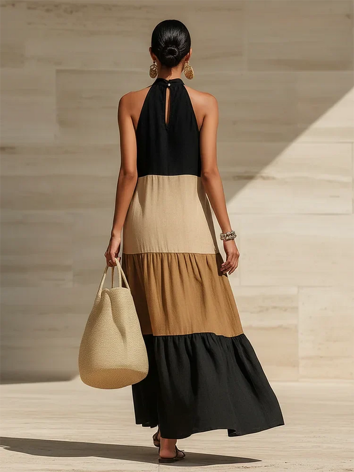 Elegant Artistic Color Blocking Maxi Dress