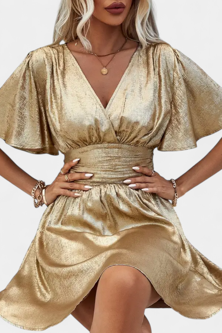 Adalee Women's Dress with V-Neck and Crossed Waist - Elena Harper