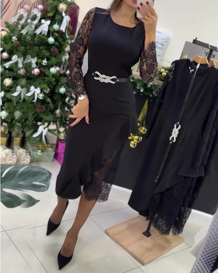 Nafisa Patchwork Lace Fitted Dress - Elena Harper