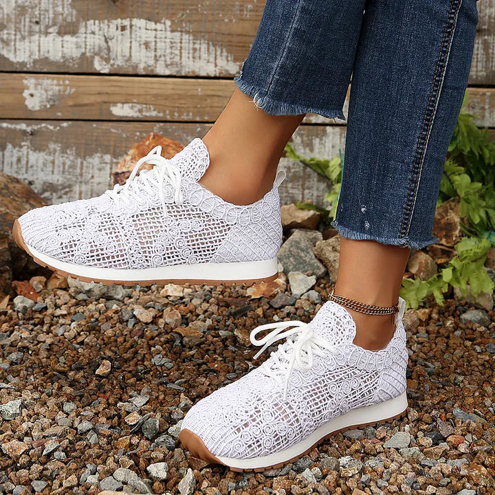Susannah Breathable Knit Sneaker with Lacing, view 4 - Elena Harper
