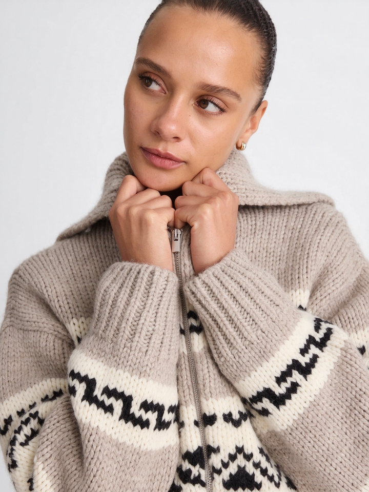 Fair Isle Zip Knit Cardigan