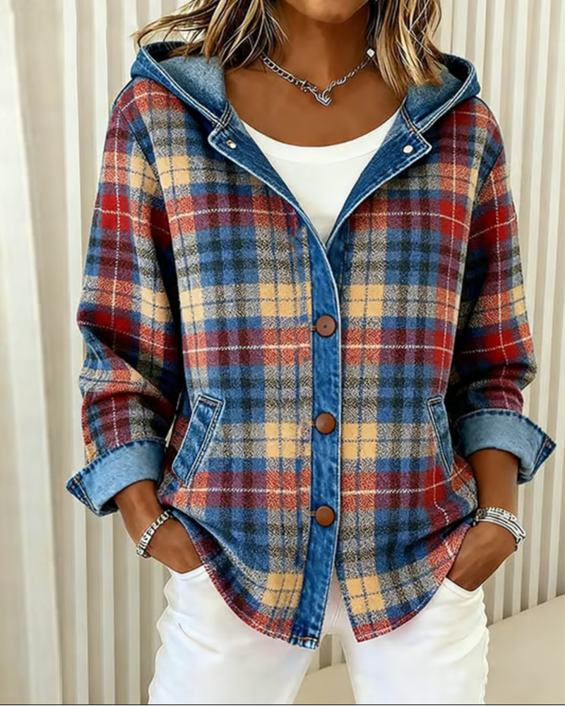 Emeline Trendy Checkered Jacket with Hood - Elena Harper