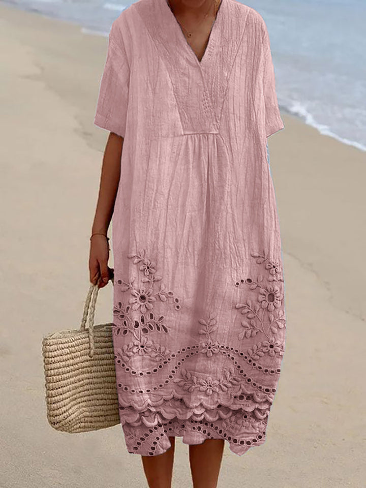 Oriana Cottage Floral Embroidered Lace Hem Dress - Elena Harper