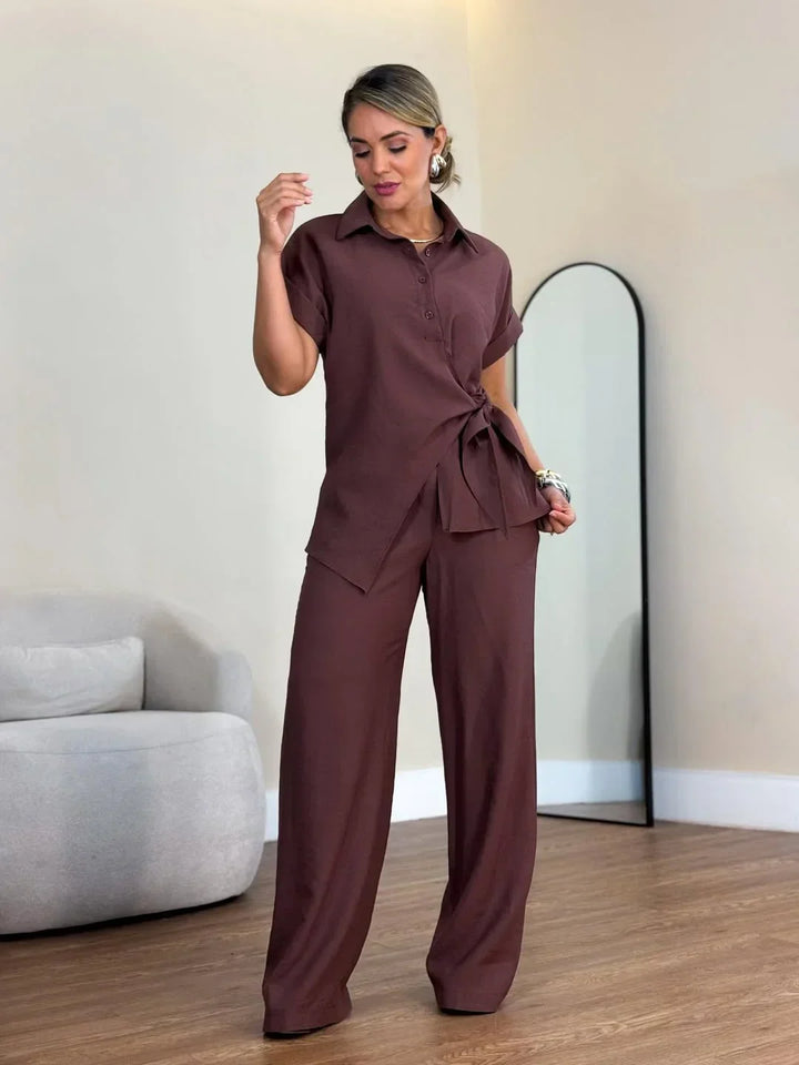 Lorie Elegant Two-Piece Set with Front Tie, view 2 - Elena Harper