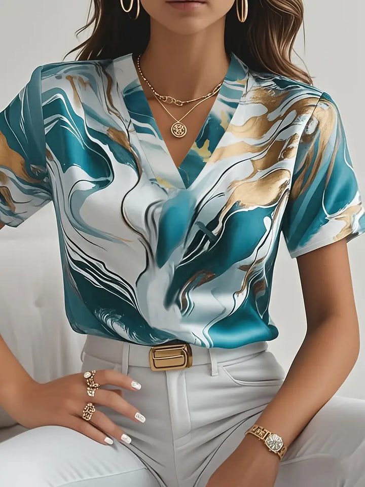 Mildred Marble Print Short Sleeve Shirt - Elena Harper