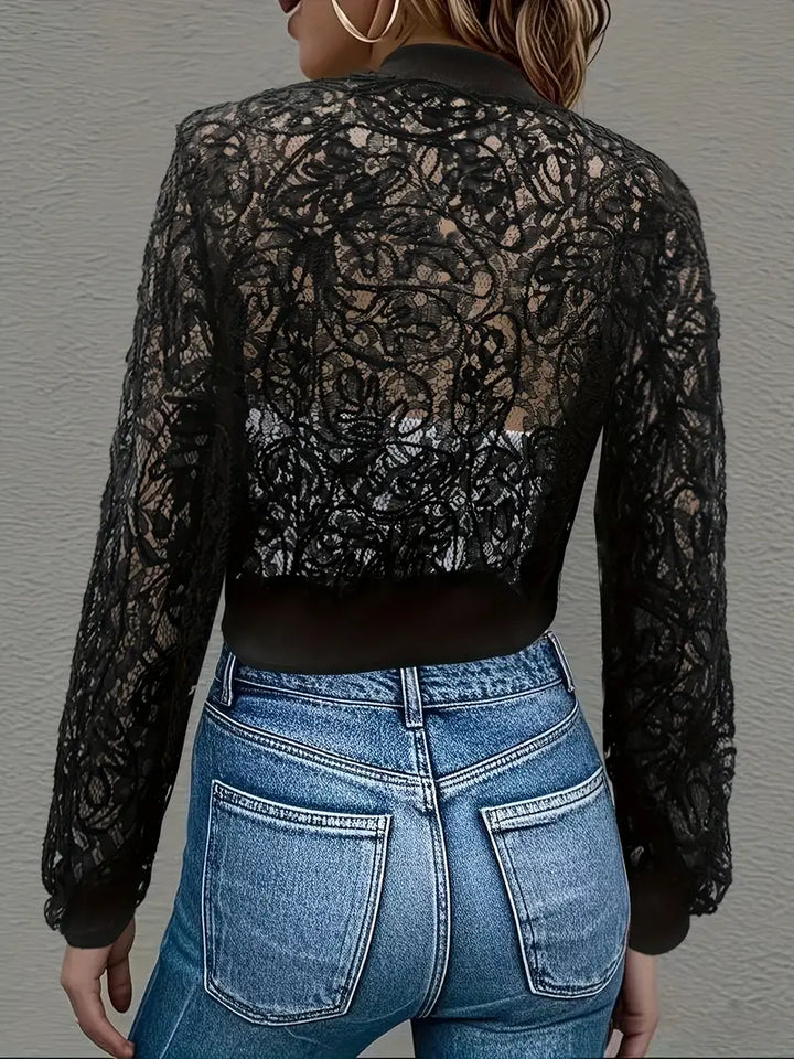 Marlia Crop Lace Bomber Jacket, view 7 - Elena Harper