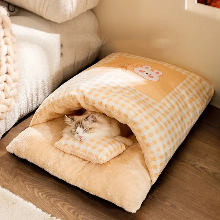 Cat's Plush Snuggle Sleeping Bag Bed for Cozy Naps