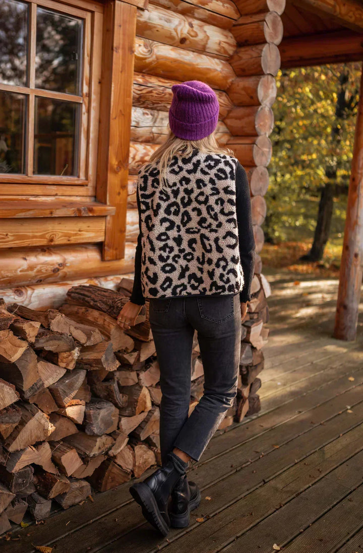 Astrd Knitted Leopard Print Gilet, view 2 - Elena Harper