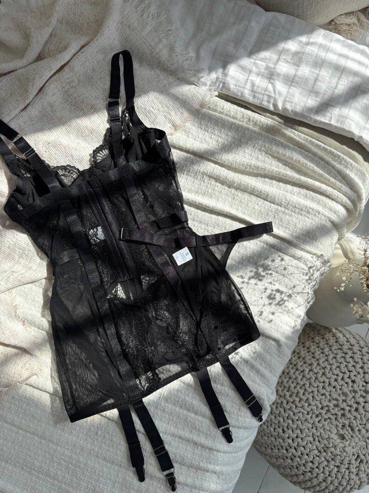 Alessandra Black Satin Nightgown Mirage - Elena Harper