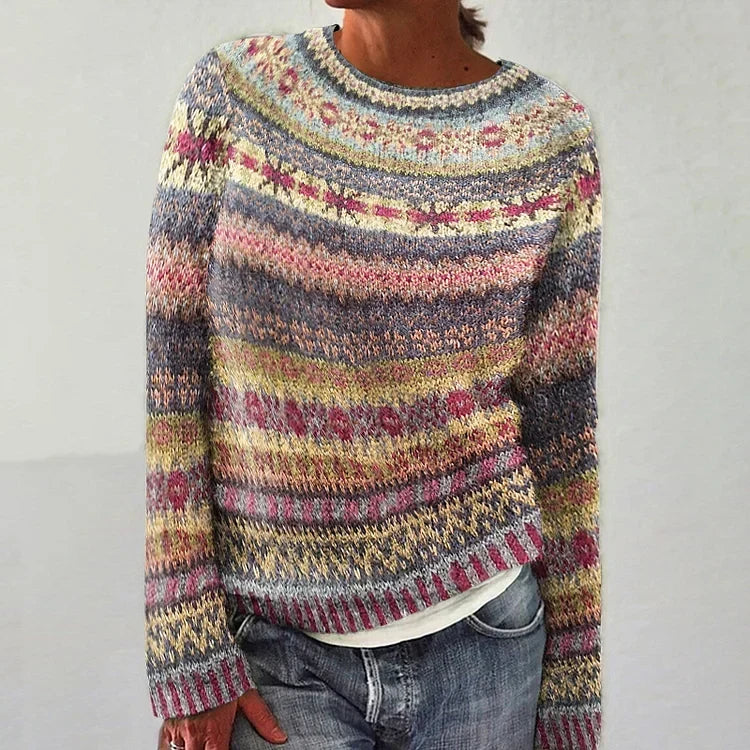 Adelia Women's Heritage Patterned Sweater with Soft Layering - Elena Harper