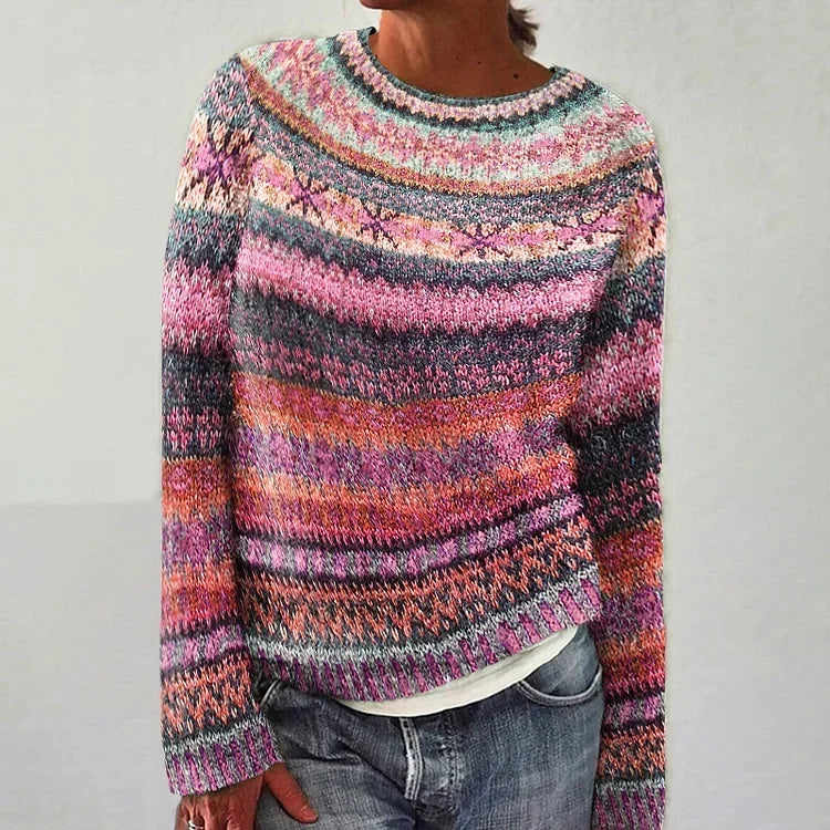 Adelia Women's Heritage Patterned Sweater with Soft Layering - Elena Harper