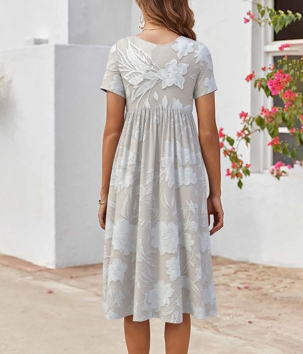 Maëlle – Classic Midi Dress with Print & Side Pockets