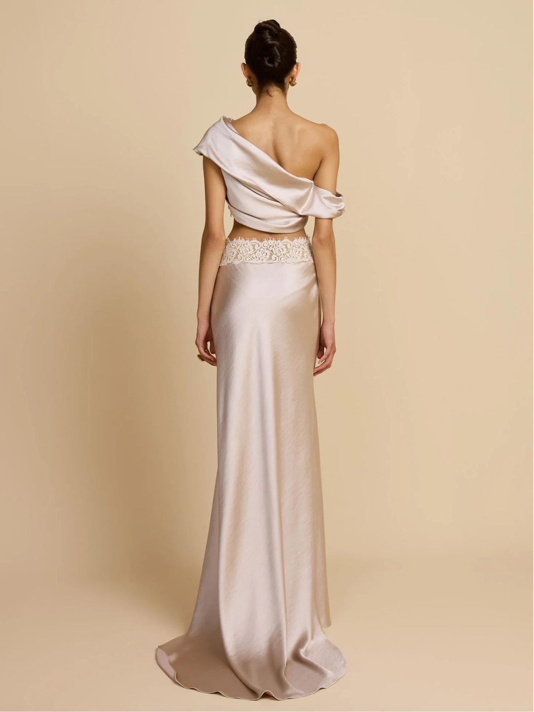 Elegant Draped One Shoulder Skirt Set, view 8 - Elena Harper