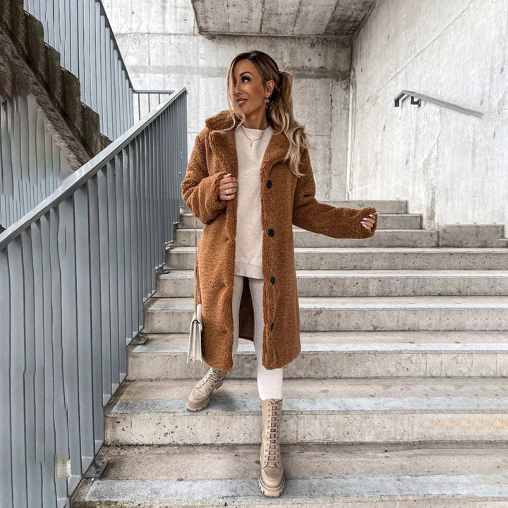 Elegant Long Women's Teddy Fabric Coat