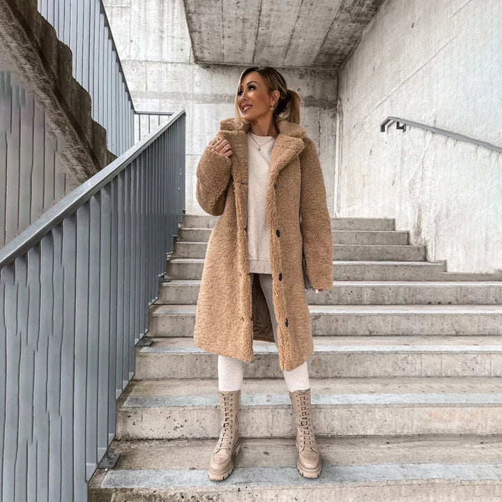 Elegant Long Women's Teddy Fabric Coat