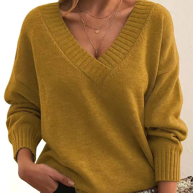 Mordane - Elegant Long Sleeve Sweater With V-Neck