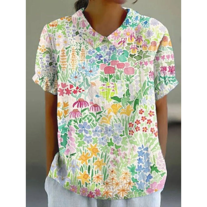 Cotton blouse with pastoral floral pattern
