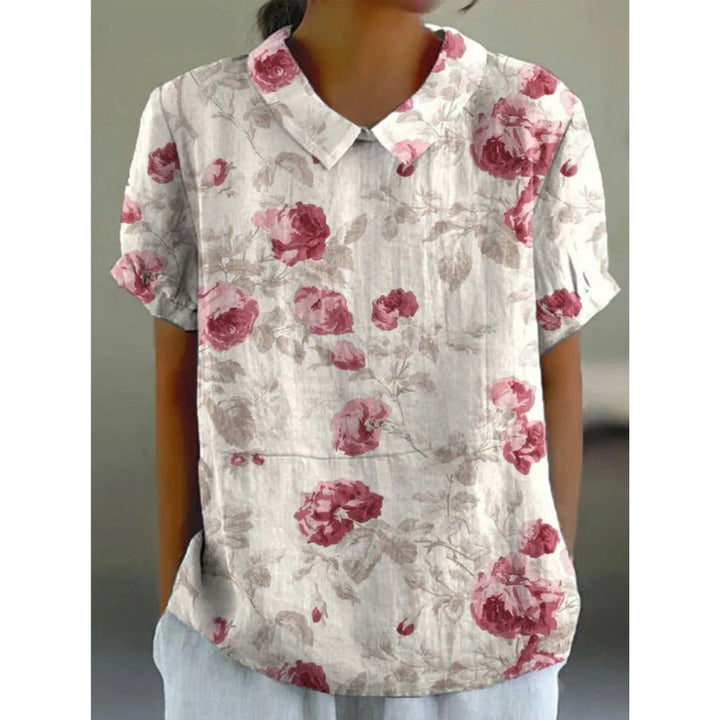 Cotton blouse with pastoral floral pattern