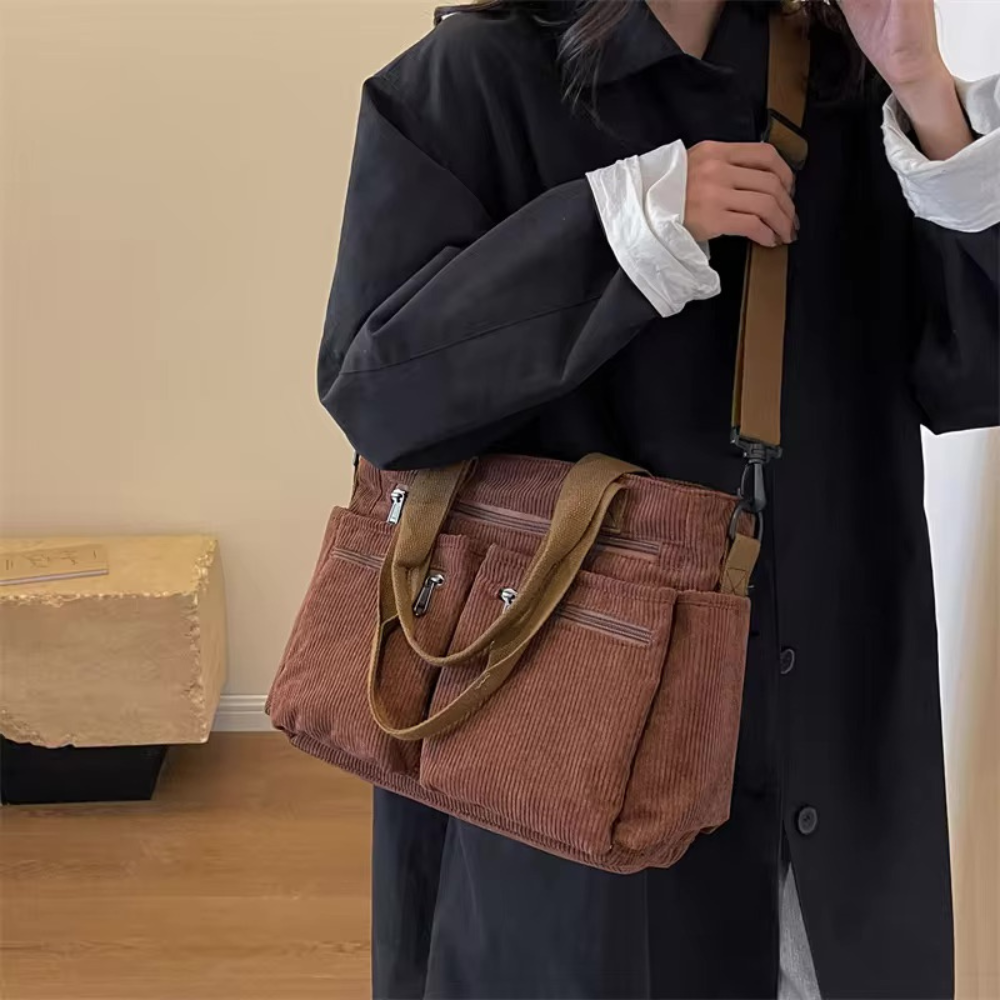 Spacious Corduroy Bag with Shoulder Strap – Elegant and Practical for Everyday Use